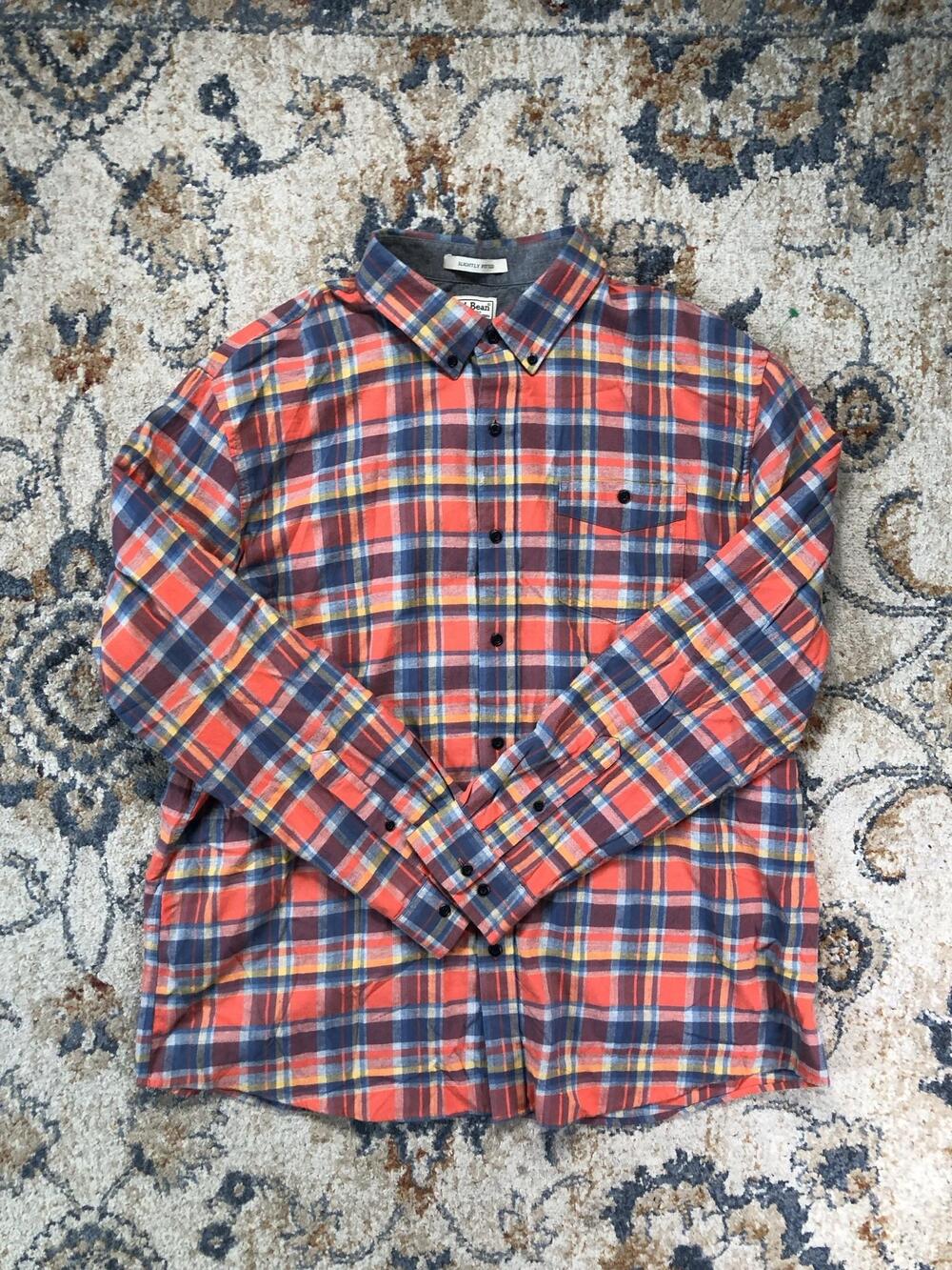 L.L. Bean Shirt Mens 2XL Multicolor Plaid Flannel Long Sleeve Button Down Casual